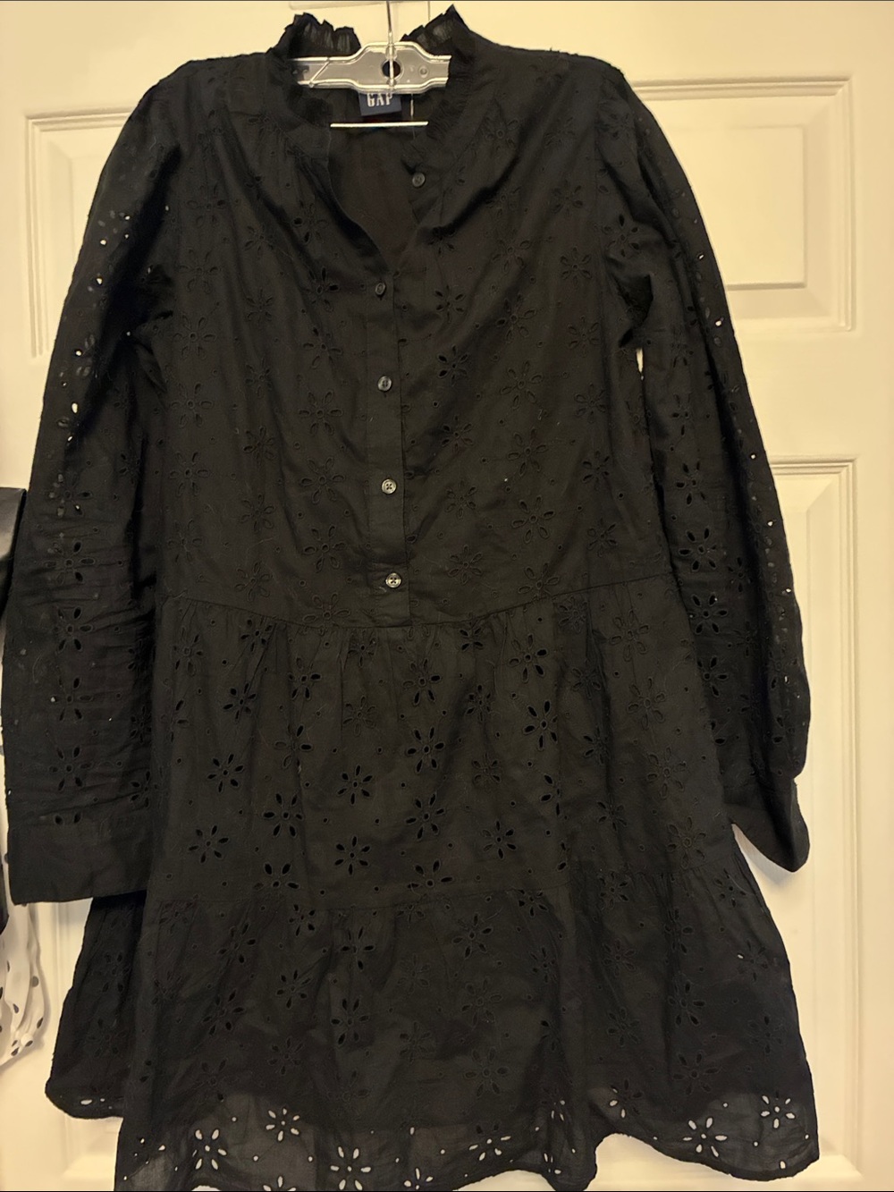 Gap Long Sleeve Tiered Mini Dress Black Small SPR24